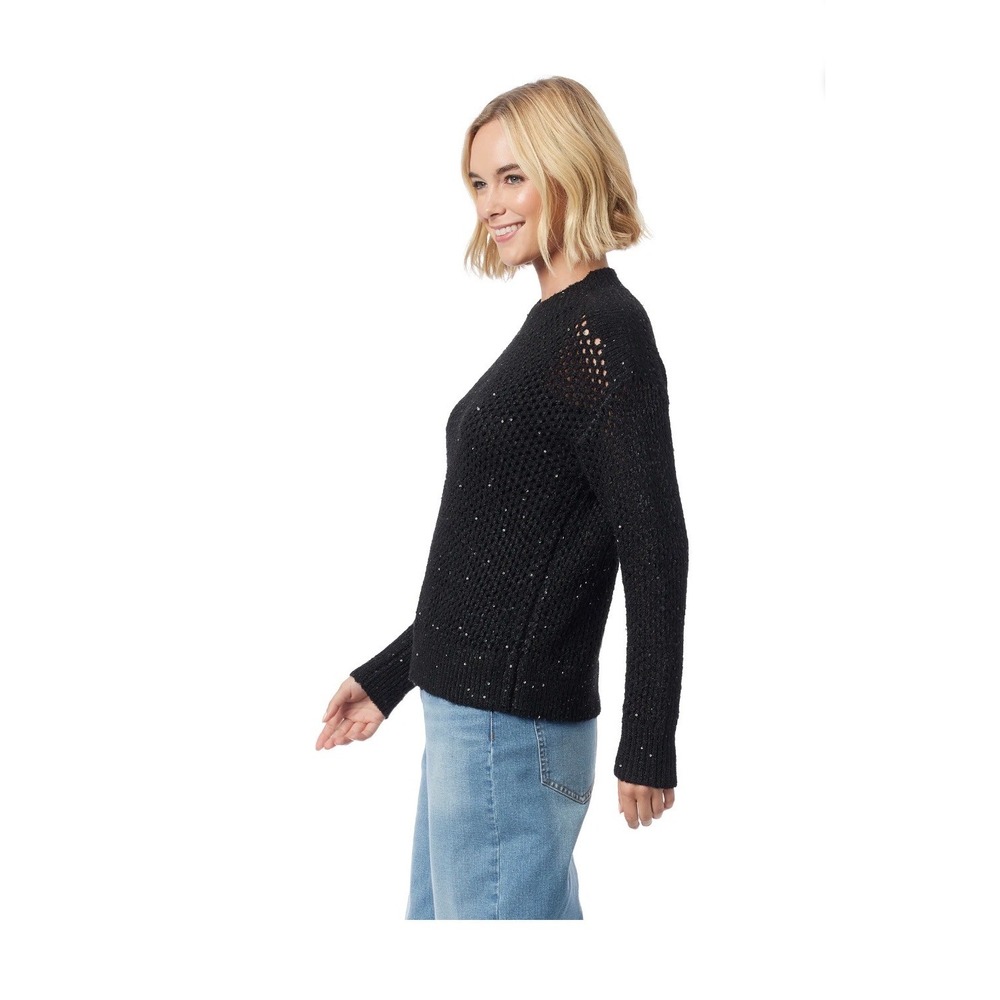 Jessica Simpson Black Sequin Open Knit Mock Neck Sweater Women's Size- X Large - Picture 2 of 8